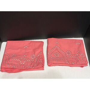 Anthology Coral Pink Cotton Eyelet King Pillowcases Set 2 Cotton CottageCore
